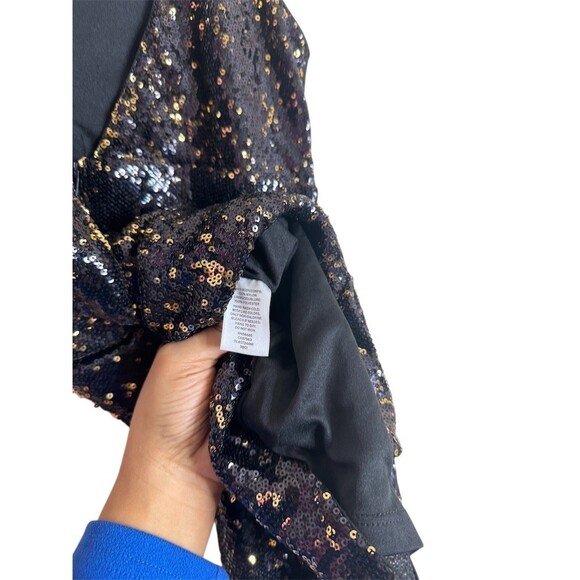 Leith Romper Womens Size S Black & Gold Sequin V-Neck Party Cocktail - Picture 6 of 8